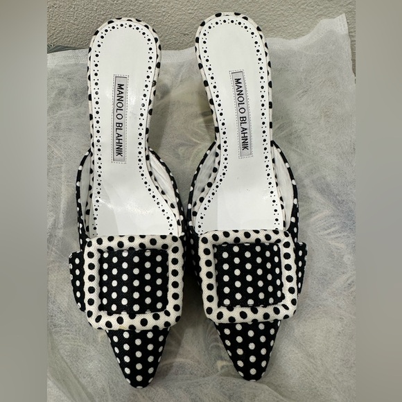 Manolo blahnik Size 5.5 Maysale Black & White Polka Dot Mule - Picture 4 of 8